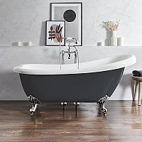 Milano Legend Dark Charcoal Traditional Freestanding Slipper Bath 1710mm x 740mm Chrome Feet