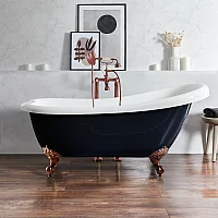Milano Legend Midnight Black Traditional Freestanding Slipper Bath 1710mm x 740mm Brushed Copper Feet
