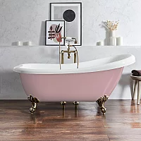 Milano Legend Camellia Pink Traditional Freestanding Slipper Bath 1710mm x 740mm Brushed Gold Feet