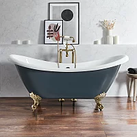 Milano Legend Regal Blue Traditional DoubleEnded Freestanding Slipper Bath 1750mm x 730mm Brushed Brass Feet
