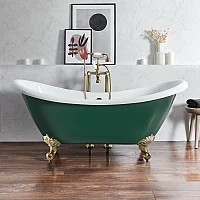 Milano Legend Evergreen Traditional DoubleEnded Freestanding Slipper Bath 1750mm x 730mm Brushed Brass Feet