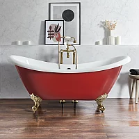 Milano Legend Saffron Red Traditional DoubleEnded Freestanding Slipper Bath 1750mm x 730mm Brushed Brass Feet