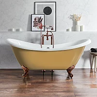 Milano Legend Honey Yellow Traditional DoubleEnded Freestanding Slipper Bath 1750mm x 730mm Brushed Copper Feet
