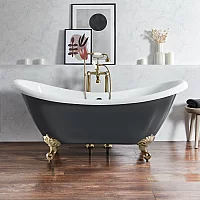 Milano Legend Dark Charcoal Traditional DoubleEnded Freestanding Slipper Bath 1750mm x 730mm Brushed Brass Feet