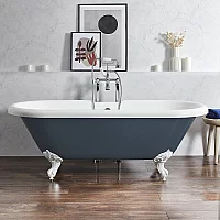 Milano Legend Regal Blue Traditional Roll Top Freestanding Bath 1795mm x 785mm White Feet