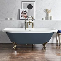 Milano Legend Regal Blue Traditional Roll Top Freestanding Bath 1795mm x 785mm Brushed Gold Feet