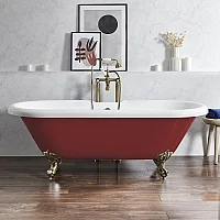 Milano Legend Saffron Red Traditional Roll Top Freestanding Bath 1795mm x 785mm Brushed Gold Feet