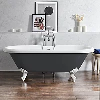 Milano Legend Dark Charcoal Traditional Roll Top Freestanding Bath 1795mm x 785mm White Feet