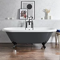 Milano Legend Dark Charcoal Traditional Roll Top Freestanding Bath 1795mm x 785mm Black Feet