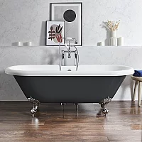 Milano Legend Dark Charcoal Traditional Roll Top Freestanding Bath 1795mm x 785mm Chrome Feet