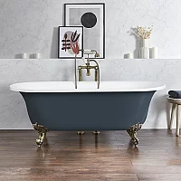 Milano Richmond Regal Blue Traditional Roll Top Freestanding Bath 1730mm x 780mm Brushed Gold Feet