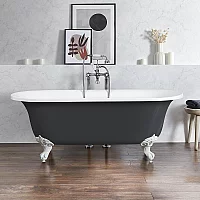 Milano Richmond Dark Charcoal Traditional Roll Top Freestanding Bath 1730mm x 780mm White Feet