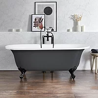 Milano Richmond Dark Charcoal Traditional Roll Top Freestanding Bath 1730mm x 780mm Black Feet