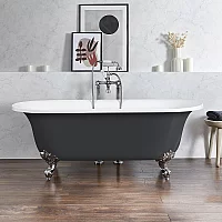Milano Richmond Dark Charcoal Traditional Roll Top Freestanding Bath 1730mm x 780mm Chrome Feet