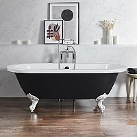 Milano Legend Midnight Black Traditional Roll Top Freestanding Bath 1780mm x 825mm White Feet