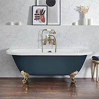 Milano Richmond Regal Blue Traditional Back to Wall Freestanding Bath 1685mm x 780mm Brushed Brass Feet