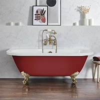 Milano Richmond Saffron Red Traditional Back to Wall Freestanding Bath 1685mm x 780mm Brushed Brass Feet