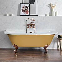 Milano Richmond Honey Yellow Traditional Back to Wall Freestanding Bath 1685mm x 780mm Brushed Copper Feet