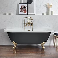 Milano Richmond Dark Charcoal Traditional Back to Wall Freestanding Bath 1685mm x 780mm Brushed Brass Feet