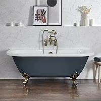 Milano Richmond Regal Blue Traditional Back to Wall Freestanding Bath 1685mm x 780mm Brushed Gold Feet