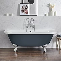 Milano Richmond Regal Blue Traditional Back to Wall Freestanding Bath 1685mm x 780mm White Feet