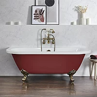 Milano Richmond Saffron Red Traditional Back to Wall Freestanding Bath 1685mm x 780mm Brushed Gold Feet