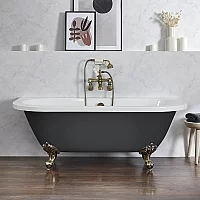 Milano Richmond Dark Charcoal Traditional Back to Wall Freestanding Bath 1685mm x 780mm Brushed Gold Feet