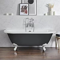 Milano Richmond Dark Charcoal Traditional Back to Wall Freestanding Bath 1685mm x 780mm White Feet