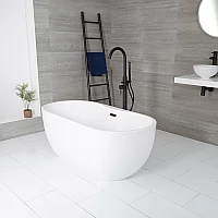 Milano Overton White Modern Oval DoubleEnded Freestanding Bath 1800mm x 750mm Choice of Overflow Finish