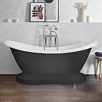 Milano Towneley Dark Charcoal Traditional Double Ended Freestanding Bath with Base 1750mm x 730mm