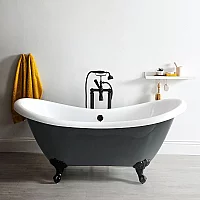 Milano Hest Stone Grey Traditional DoubleEnded Freestanding Slipper Bath with Black Feet 1750mm x 730mm No TapHoles