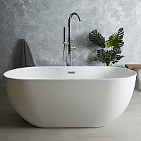 Milano Overton White Modern Oval DoubleEnded Freestanding Bath 1600mm x 750mm with Black Overflow