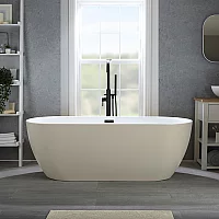 Milano Overton Linen Modern Oval DoubleEnded Freestanding Bath with Black Overflow 1600mm x 750mm