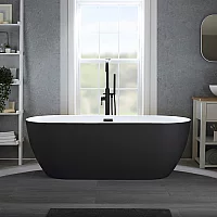 Milano Overton Midnight Black Modern Oval DoubleEnded Freestanding Bath with Black Overflow 1600mm x 750mm