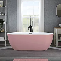 Milano Overton Camellia Pink Modern Oval DoubleEnded Freestanding Bath with Black Overflow 1700mm x 750mm