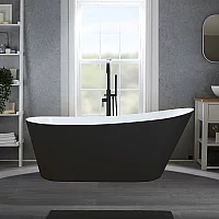 Milano Overton Midnight Black Modern Freestanding Slipper Bath with Black Overflow 1600mm x 750mm