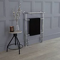 Milano Elizabeth Black and Chrome Traditional Heated Towel Rail 960mm x 673mm With Overhanging Rail