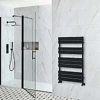 Milano Lustro Black Flat Panel Designer Heated Towel Rail 975mm x 600mm