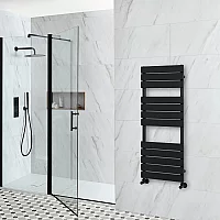 Milano Lustro Black Flat Panel Designer Heated Towel Rail 1200mm x 450mm