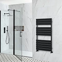 Milano Lustro Black Flat Panel Designer Heated Towel Rail 1200mm x 600mm