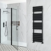 Milano Lustro Black Flat Panel Designer Heated Towel Rail 1500mm x 450mm