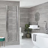 Milano x ECOSO Neva Electric 1785mm x 600mm Chrome Heated Towel Rail With Element and Cable Cover