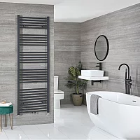 Milano x ECOSO Neva Electric 1785mm x 500mm Anthracite Heated Towel Rail with WiFi Thermostatic Element and Cable Cover