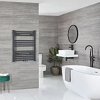 Milano x ECOSO Neva Electric 803mm x 600mm Anthracite Heated Towel Rail With Element and Cable Cover