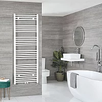 Milano x ECOSO Neva Electric 1600mm x 600mm White Heated Towel Rail With Element and Cable Cover
