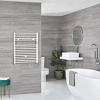 Milano x ECOSO Arno Electric 730mm x 600mm White Bar on Bar Heated Towel Rail With Element and Cable Cover