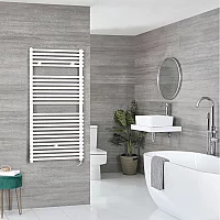 Milano x ECOSO Arno Electric 1190mm x 600mm White Bar on Bar Heated Towel Rail With Element and Cable Cover