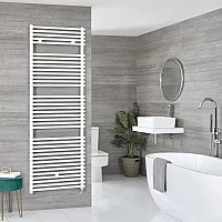 Milano x ECOSO Arno Electric 1738mm x 600mm White Bar on Bar Heated Towel Rail With Element and Cable Cover