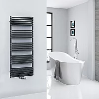 Milano Bow Black DBar Central Connection Heated Towel Rail 1269mm x 500mm