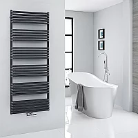 Milano Bow Black DBar Central Connection Heated Towel Rail 1533mm x 600mm
